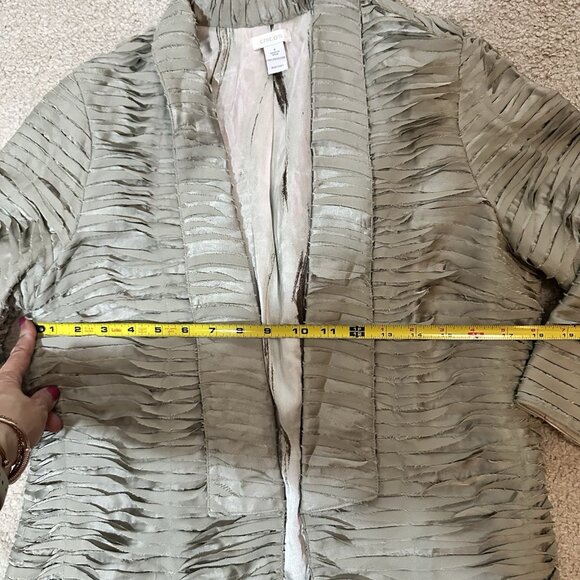 Chicos Blazer Jacket Women’s Size 1 Light Green Metallic Silky Raw Edge - Picture 12 of 15